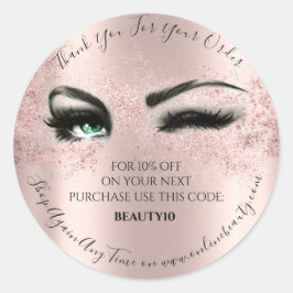 Adesivo Redondo Obrigado Solicite o Logotipo Desconto Rosa Lash St