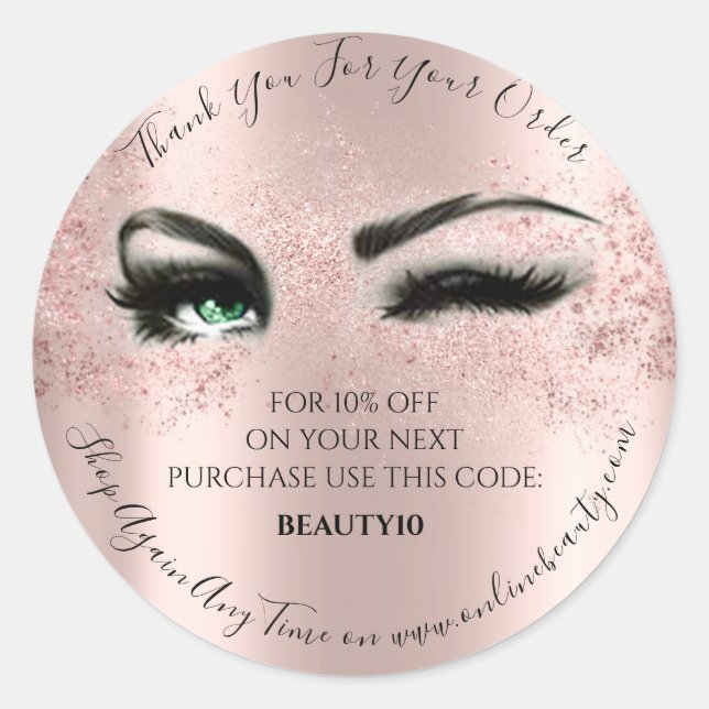 Adesivo Redondo Obrigado Solicite o Logotipo Desconto Rosa Lash St (Frente)