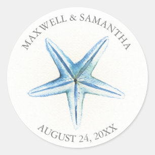 Adesivo Redondo Obrigado Sticker Blue Starfish Beach Casamento