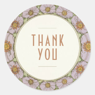 Adesivo Redondo Obrigado Sticker Vintage Art Nouveau Mucha