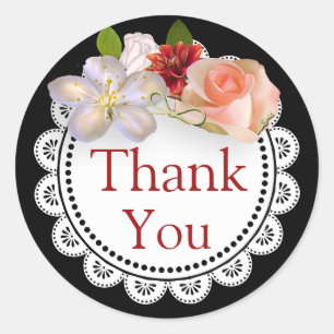 Adesivo Redondo Obrigado Stickers Black and Coral Floral Buquê