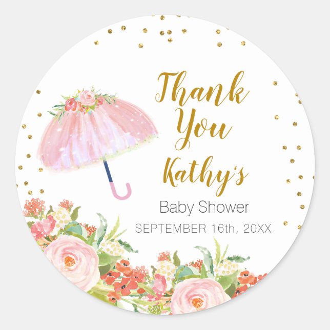 Adesivo Redondo Obrigado, Stickers. Chás de abril trazem flores (Frente)