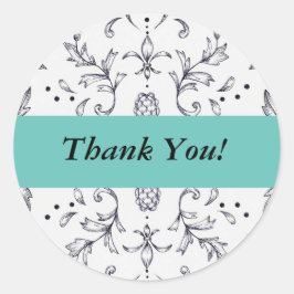 Adesivo Redondo Obrigado Stickers Damask Black and Teal