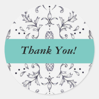 Adesivo Redondo Obrigado Stickers Damask Black and Teal