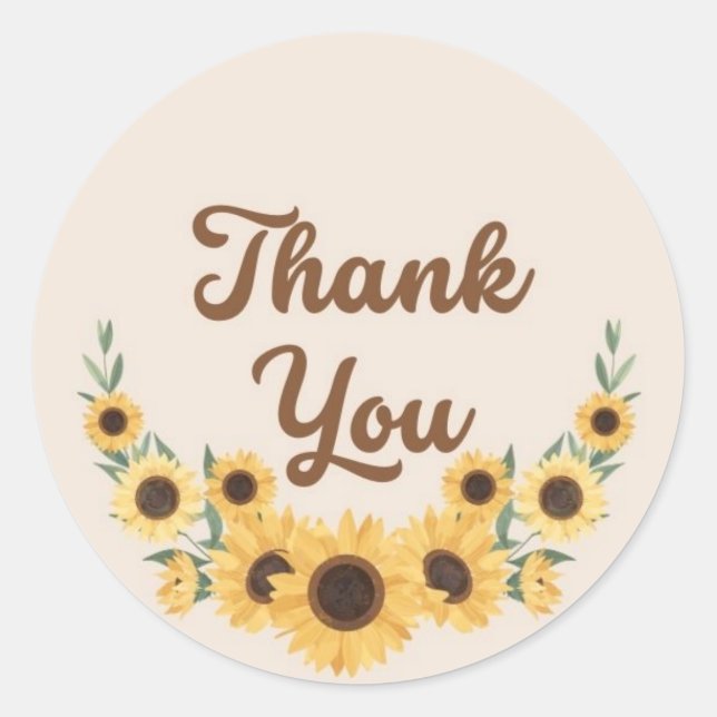 Adesivo Redondo Obrigado Sunflower Wreath Circle (Frente)