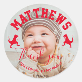 Adesivo Redondo Obrigado T rex você aniversário de criança Dinossa