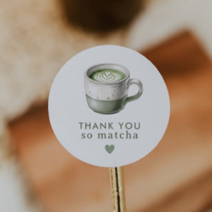 Adesivo Redondo Obrigado tão Matcha Chá verde baby shower