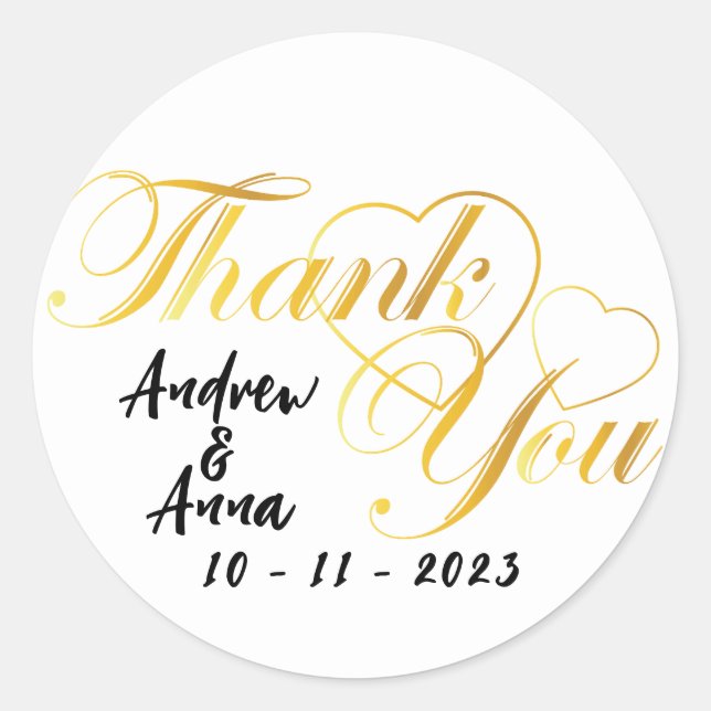 Adesivo Redondo obrigado-te ouro cardíaco (Frente)