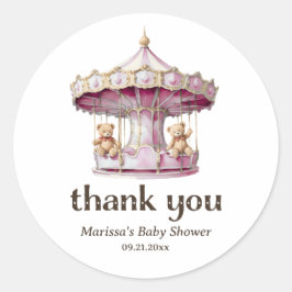 Adesivo Redondo Obrigado Teddy Bear Twin Chá de fraldas Sticker