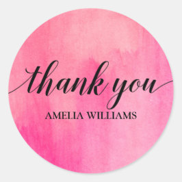 Adesivo Redondo Obrigado Texto Cor De Água Rosa