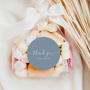 Adesivo Redondo Obrigado tipografia azul empoeirado minimalista