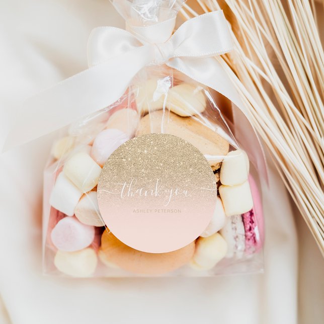 Adesivo Redondo Obrigado tipografia blush gold glitter ombre (Criador carregado)