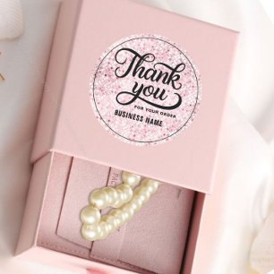 Adesivo Redondo Obrigado tipografia blush rosa dourado brilho ombr