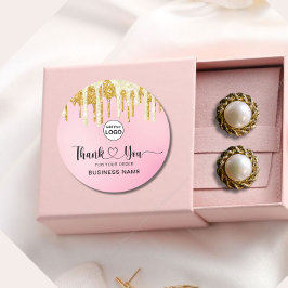Adesivo Redondo Obrigado tipografia blush rosa dourado brilho ombr
