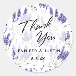Adesivo Redondo Obrigado Tipografia, Flores De Lavanda De Aquarela