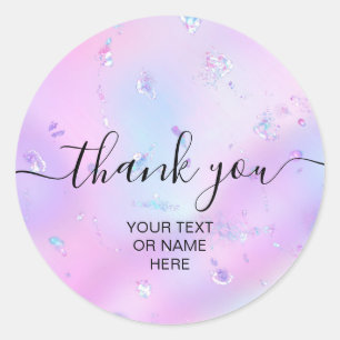 Adesivo Redondo Obrigado tipografia opal iridescente minimalista e