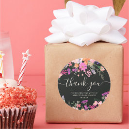 Adesivo Redondo Obrigado tipografia prado pastel flores silvestres