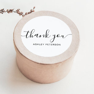 Adesivo Redondo Obrigado tipografia, preto e branco