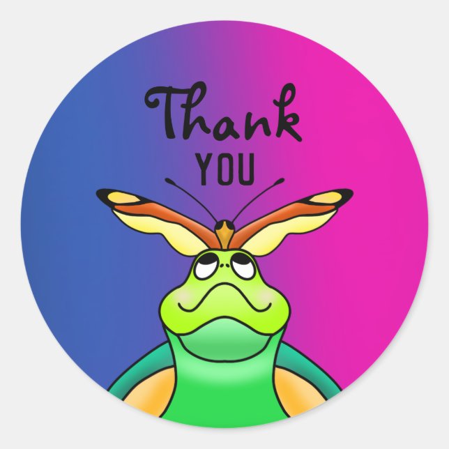 Adesivo Redondo Obrigado Tortoise Feliz Borboleta (Frente)