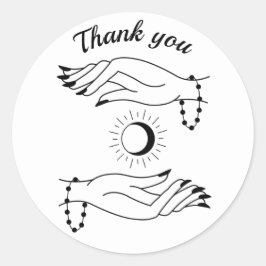 Adesivo Redondo Obrigado, traça a linha preta mãos bracelete sol