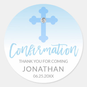 Adesivo Redondo Obrigado transversal azul branco do menino da