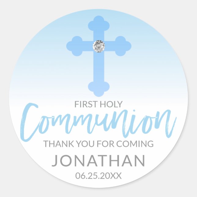 Adesivo Redondo Obrigado transversal azul branco moderno do menino (Frente)