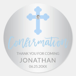 Adesivo Redondo Obrigado transversal azul de prata do menino da