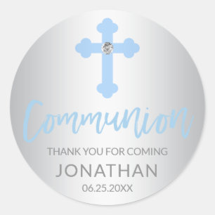 Adesivo Redondo Obrigado transversal azul de prata moderno do