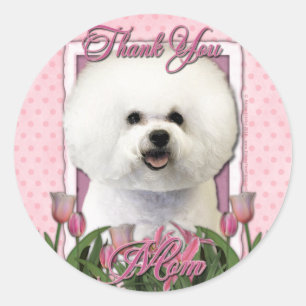 Adesivo Redondo Obrigado - tulipas cor-de-rosa - Bichon Frise