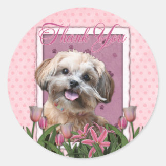 Adesivo Redondo Obrigado - Tulipas Rosa - ShihPoo - Maggie