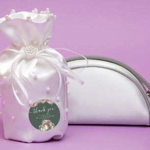 Adesivo Redondo Obrigado Typografia Flores de primavera Chá de pan