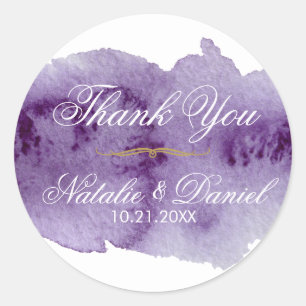 Adesivo Redondo Obrigado ultravioleta do casamento da aguarela