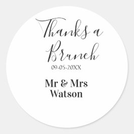 Adesivo Redondo Obrigado um brunch pós-casamento nome data simples