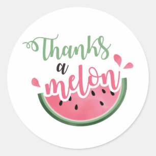 Adesivo Redondo Obrigado um Melão Melancia primeiro aniversário Ob