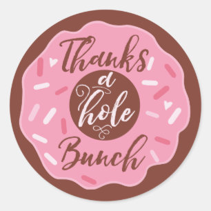Adesivo Redondo Obrigado Um Pintel de Rosquinha Rosa Buraco