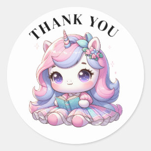 Adesivo Redondo Obrigado Unicorn Stickers