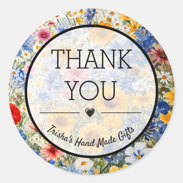 Adesivo Redondo Obrigado Verão Wildflower Small Business (Frente)