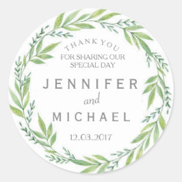 Adesivo Redondo Obrigado verde e branco, seu viciado em casamento