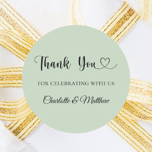 Adesivo Redondo Obrigado verde sábio, casamento de coração