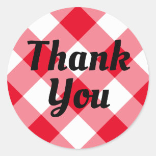 Adesivo Redondo Obrigado vermelho e branco do guingão você