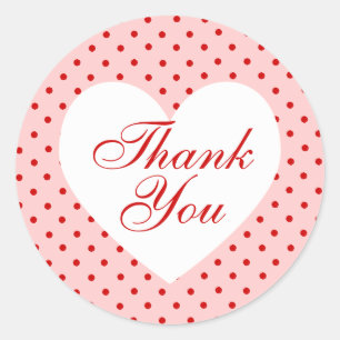 Adesivo Redondo Obrigado vermelho e cor-de-rosa do coração das
