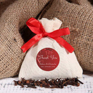 Adesivo Redondo Obrigado vermelho elegante do casamento você