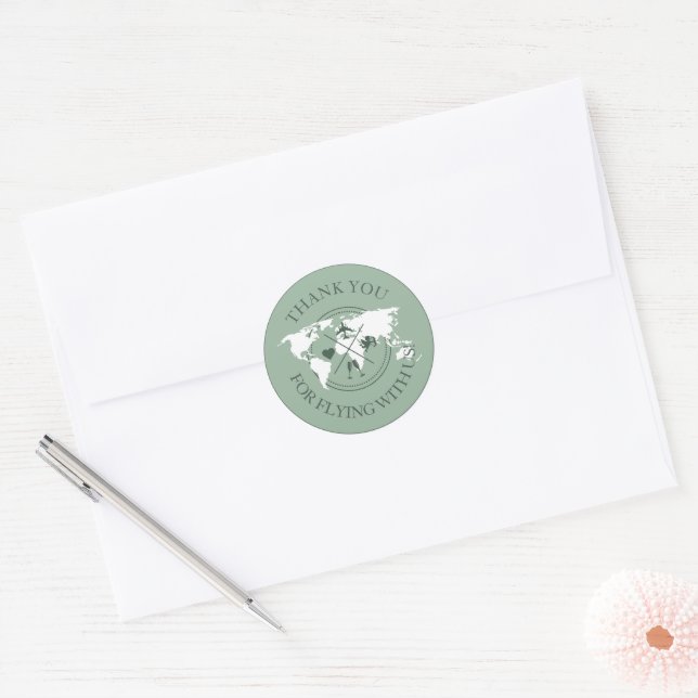 Adesivo Redondo Obrigado Viagem Casamento Mundo Boho Sage Green (Envelope)