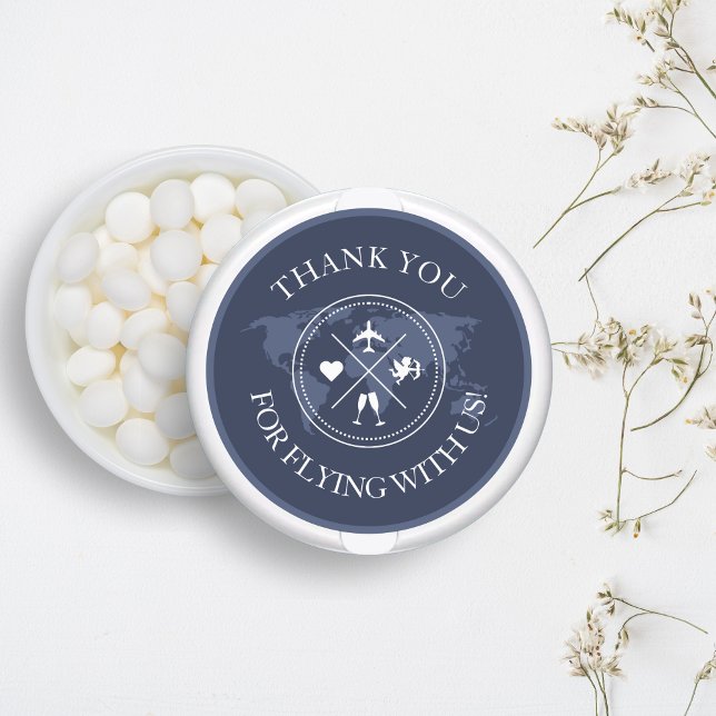Adesivo Redondo Obrigado Viagem Casamento Mundo Marinho Azul (Thank you wedding stickers, travel themed, perfect for mints as a wedding favors)