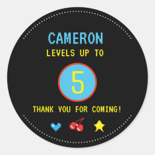 Adesivo Redondo Obrigado video da festa de aniversário do Gamer d