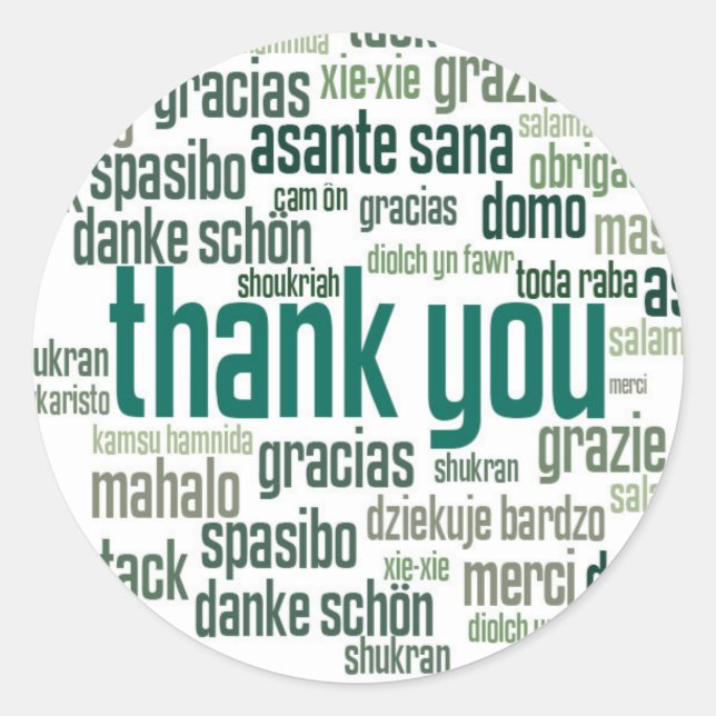 Adesivo Redondo Obrigado, vinheta colorido de envelope verde (Frente)