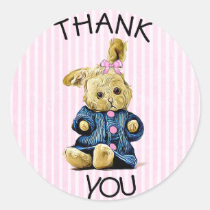 Adesivo Redondo Obrigado Vintage Bunny Rabbit Pink Stickers