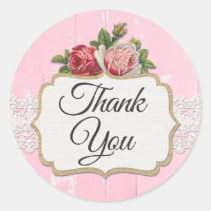 Adesivo Redondo Obrigado vintage de madeira rústico do chique