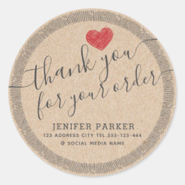 Adesivo Redondo Obrigado vintage roteiro coração vermelho clássico