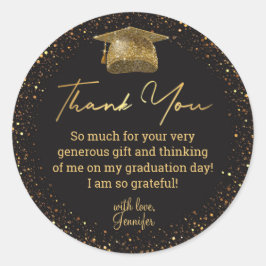 Adesivo Redondo obrigado você graduar ouro negro brilha